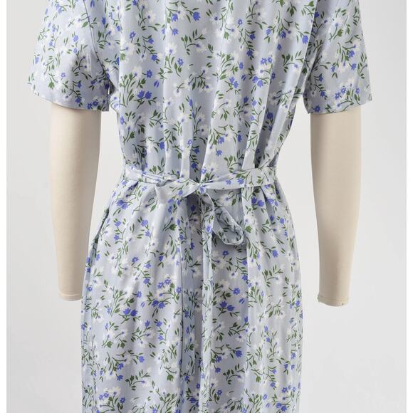 Vintage 90s Light Blue Floral Maxi Dress Lace Collared Long Cottagecore Dress M - Picture 7 of 9